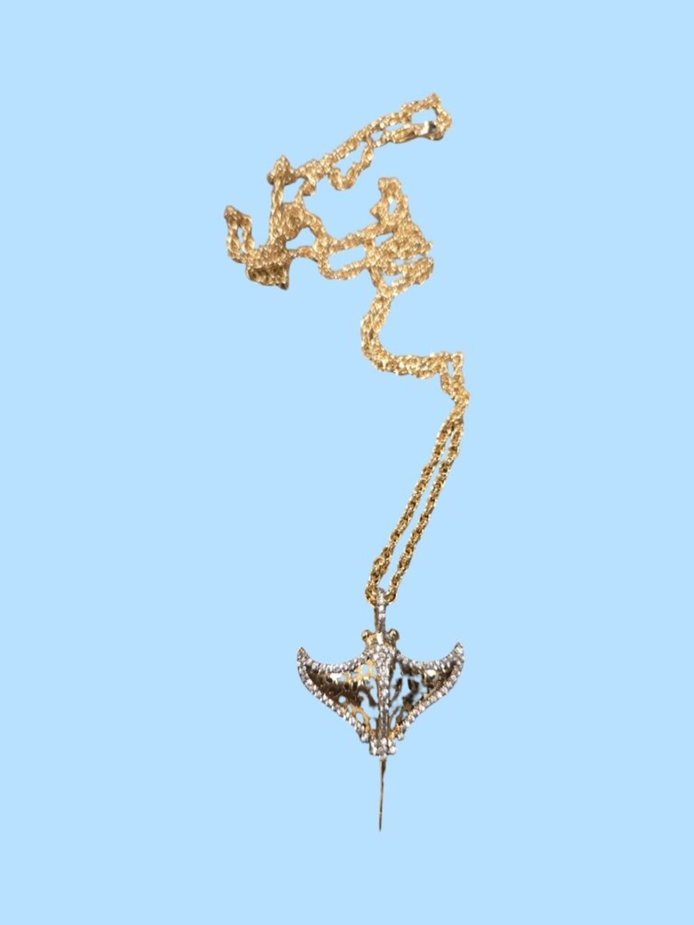 Gold w Rhinestones Stingray Necklace in gold.  18 inches